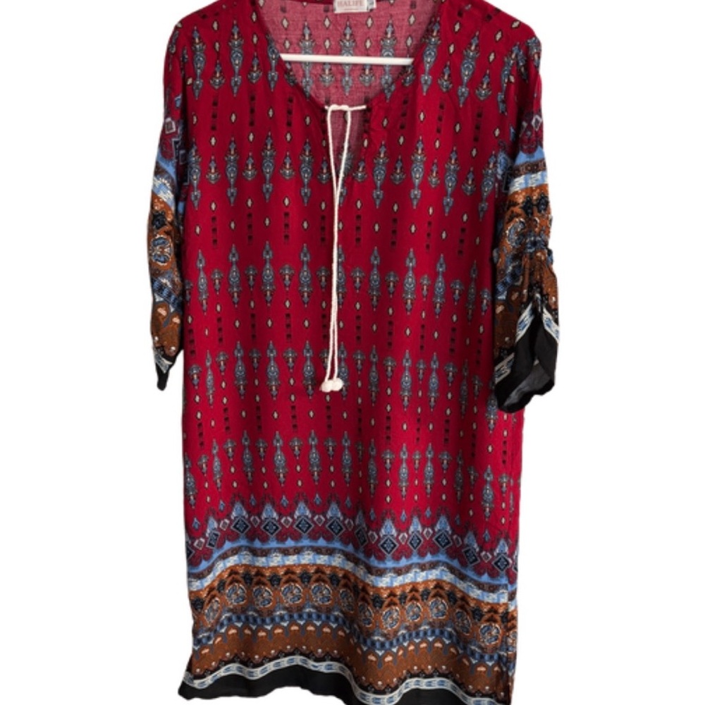 Bohemian Red and Blue Women's Dress or Tunic